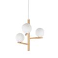 Lampa wisząca ESTERA WOOD z drewnianym stelażem  i szklanymi mlecznymi kloszami 6799 TK Lighting