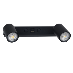 Nowoczesny kinkiet ścienny TOP BLACK z dwoma reflektorkami, włączniki, ładowanie USB 10277 TK Lighting