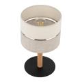 Lampka nocna z szaro-beżowym abażurem i drewnianym elementem do sypialni ECO 5596 1xE27 TK Lighting