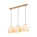 Lampa wisząca z trzema podwieszanymi kloszami na drewnianej belce do jadalni, styl skandynawski ECO 5771 3xE27 TK Lighting
