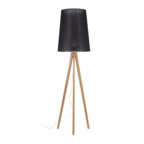 Lampa podłogowa na drewnianym trójnogu z czarnym abażurem w kształcie ściętego stożka WALZ 5599 1xE27 TK Lighting