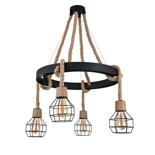 Loftowa lampa wisząca MOLINO, klatkowe druciane klosze, ozdobne liny 4xE27 6128 TK Lighting