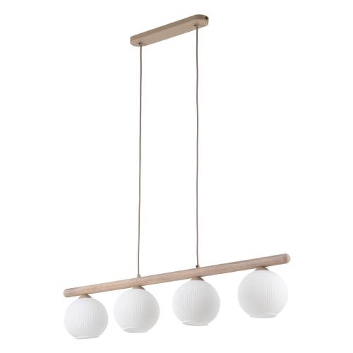Stylowa lampa wisząca z czterema mlecznymi, ryflowanymi kloszami na belce VIRLO WHITE 4xE14 11080 TK Lighting