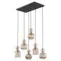 Lampa wisząca z sześcioma szklanymi, bursztynowymi kloszami na prostokątnej rozecie do jadalni SOPHIA COGNAC 6xE14 11044 TK Lighting