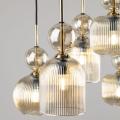 Lampa wisząca z sześcioma szklanymi, bursztynowymi kloszami na prostokątnej rozecie do jadalni SOPHIA COGNAC 6xE14 11044 TK Lighting