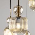 Lampa wisząca z sześcioma szklanymi, bursztynowymi kloszami na prostokątnej rozecie do jadalni SOPHIA COGNAC 6xE14 11044 TK Lighting