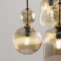 Lampa wisząca z sześcioma szklanymi, bursztynowymi kloszami na prostokątnej rozecie do jadalni SOPHIA COGNAC 6xE14 11044 TK Lighting