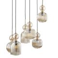 Lampa wisząca z sześcioma szklanymi, bursztynowymi kloszami na prostokątnej rozecie do jadalni SOPHIA COGNAC 6xE14 11044 TK Lighting