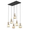 Lampa wisząca z sześcioma szklanymi, bursztynowymi kloszami na prostokątnej rozecie do jadalni SOPHIA COGNAC 6xE14 11044 TK Lighting
