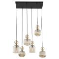 Lampa wisząca z sześcioma szklanymi, bursztynowymi kloszami na prostokątnej rozecie do jadalni SOPHIA COGNAC 6xE14 11044 TK Lighting