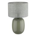 Stylowa lampa stołowa z zieloną, szklaną podstawą i lnianym abażurem MELODY OLIVE 1xE27 16183 TK Lighting