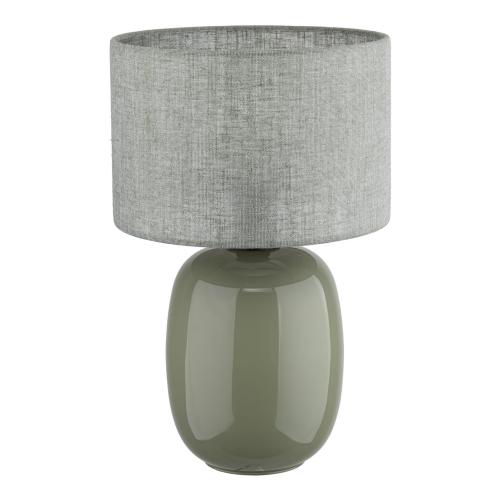 Stylowa lampa stołowa z zieloną, szklaną podstawą i lnianym abażurem MELODY OLIVE 1xE27 16183 TK Lighting