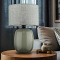 Stylowa lampa stołowa z zieloną, szklaną podstawą i lnianym abażurem MELODY OLIVE 1xE27 16183 TK Lighting