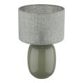 Stylowa lampa stołowa z zieloną, szklaną podstawą i lnianym abażurem MELODY OLIVE 1xE27 16183 TK Lighting