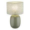 Stylowa lampa stołowa z zieloną, szklaną podstawą i lnianym abażurem MELODY OLIVE 1xE27 16183 TK Lighting