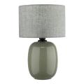 Stylowa lampa stołowa z zieloną, szklaną podstawą i lnianym abażurem MELODY OLIVE 1xE27 16183 TK Lighting