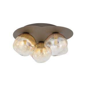 Brązowa lampa sufitowa z trzema szklanymi, bursztynowymi kloszami do salonu LAVA 3xG9 11453 TK Lighting