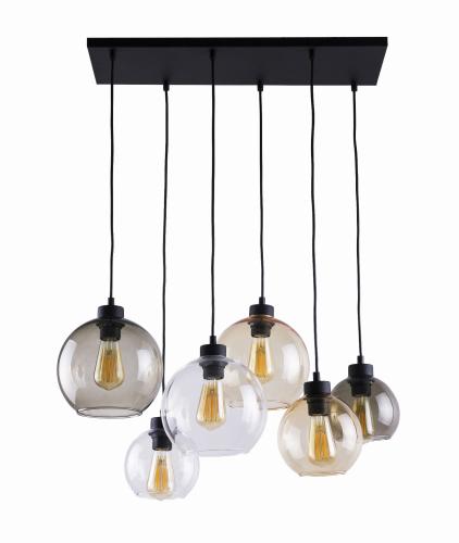6-punktowa lampa wisząca z kolorowymi kloszami ze szkła do przestronnego salonu 6xE27 CUBUS 2164 TK Lighting