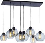 Nowoczesna lampa sufitowa na prostokątnej rozecie z ośmioma zwieszonymi szklanymi kloszami kulami 8xE27 CUBUS GRAPHITE - 4113