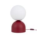Wysoka na 52cm lampa stołowa z czerwoną podstawą i białym, kulistym kloszem MIKI 1xE27 16217 TK Lighting