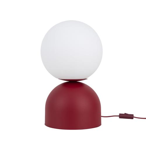 Wysoka na 52cm lampa stołowa z czerwoną podstawą i białym, kulistym kloszem MIKI 1xE27 16217 TK Lighting