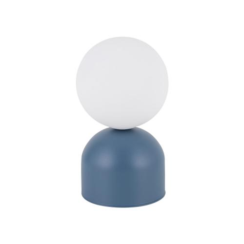 Niebieska lampka nocna, stołowa z białym kloszem kulą ze szkła MIKI NAVY 1*G9 11387 TK Lighting