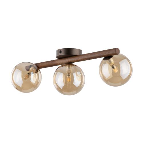 3-punktowa lampa sufitowa drewniana ze szklanymi kloszami kulkami w kolorze bursztynu ESTERA WOOD 3xG9 11093 TK Lighting