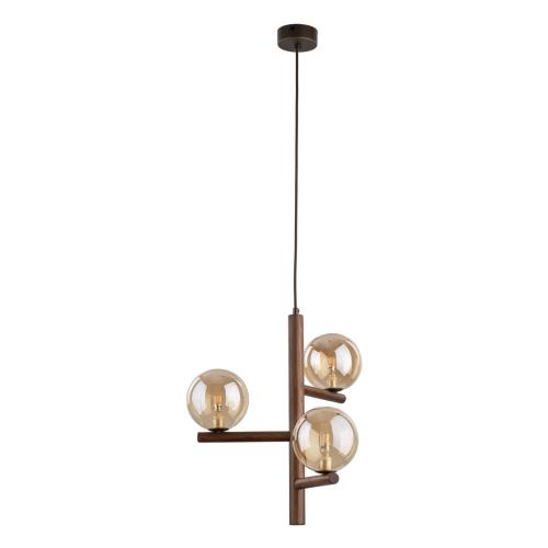 Lampa wisząca z drewnianymi elementami i szklanymi kloszami w kolorze bursztynowym do salonu ESTERA WOOD 3xG9 11095 TK Lighting