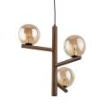 Lampa wisząca z drewnianymi elementami i szklanymi kloszami w kolorze bursztynowym do salonu ESTERA WOOD 3xG9 11095 TK Lighting