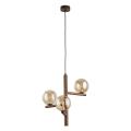 Lampa wisząca z drewnianymi elementami i szklanymi kloszami w kolorze bursztynowym do salonu ESTERA WOOD 3xG9 11095 TK Lighting