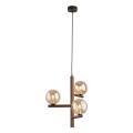 Lampa wisząca z drewnianymi elementami i szklanymi kloszami w kolorze bursztynowym do salonu ESTERA WOOD 3xG9 11095 TK Lighting