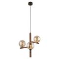 Lampa wisząca z drewnianymi elementami i szklanymi kloszami w kolorze bursztynowym do salonu ESTERA WOOD 3xG9 11095 TK Lighting