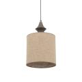 Pojedyncza brązowa lampa wisząca z dekoracyjnym detalem nad lnianym kloszem AMURA NEW BROWN 1xE27 11438 TK Lighting