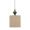 Pojedyncza brązowa lampa wisząca z dekoracyjnym detalem nad lnianym kloszem AMURA NEW BROWN 1xE27 11438 TK Lighting