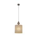 Pojedyncza brązowa lampa wisząca z dekoracyjnym detalem nad lnianym kloszem AMURA NEW BROWN 1xE27 11438 TK Lighting