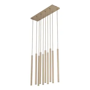 Nowoczesna lampa wisząca na prostokątnej rozecie z kloszami rurkami FERRO SABIA CHAMPAGNE 10xG9 11491 TK Lighting