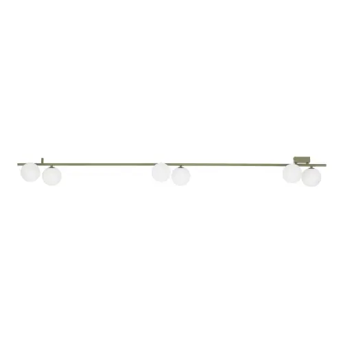 Podłużna, zielona listwa sufitowa z sześcioma białymi, szklanymi kloszami do jadalni IMELO OLIVE 6xG9 11480 TK Lighting