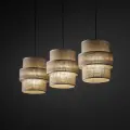 Lampa wisząca z trzema brązowymi abażurami na czarnej listwie do salonu w stylu boho CALISTO JUTA 3xE27 - 10978