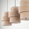 Lampa wisząca z trzema brązowymi abażurami na czarnej listwie do salonu w stylu boho CALISTO JUTA 3xE27 - 10978