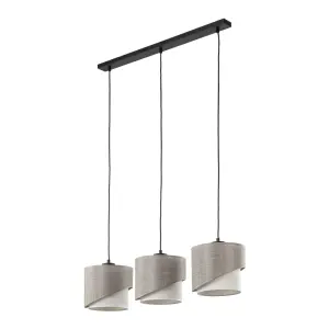Nowoczesna lampa wisząca z trzema podwójnymi abażurami do salonu lub jadalni ELBRUS LINEN 3xE27 TK Lighting