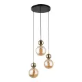Lampa wisząca z trzema szklanymi, bursztynowymi kloszami i złotymi akcentami w stylu glamour SIA GOLD 10898 3xG9 TK Lighting