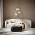 Lampa wisząca z trzema szklanymi, bursztynowymi kloszami i złotymi akcentami w stylu glamour SIA GOLD 10898 3xG9 TK Lighting