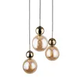 Lampa wisząca z trzema szklanymi, bursztynowymi kloszami i złotymi akcentami w stylu glamour SIA GOLD 10898 3xG9 TK Lighting