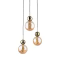 Lampa wisząca z trzema szklanymi, bursztynowymi kloszami i złotymi akcentami w stylu glamour SIA GOLD 10898 3xG9 TK Lighting