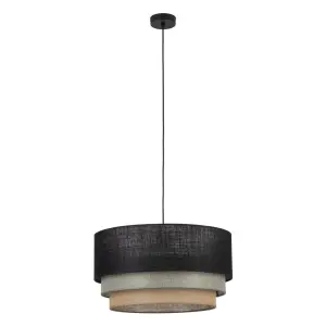 Lampa wisząca z potrójnym, kolorowym abażurem z juty i tkaniny do jadalni lub sypialni 1xE27 TRIO MIX 10902 TK Lighting