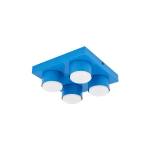 Kwadratowa, niebieska lampa sufitowa z czterema spotami tubami 4xGX53 BRIX BLUE 11284 TK Lighting