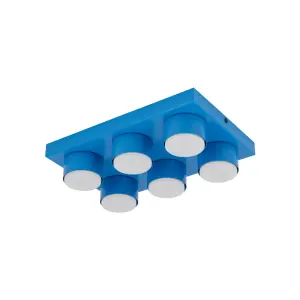 6-punktowa niebieska lampa sufitowa na gwint 6xGX53 do nowoczesnego salonu BRIX BLUE 11285 TK Lighting