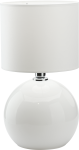 Nowoczesna lampka stołowa, nocna biała z kulistą, szklaną podstawą i tkaninowym abażurem PALLA SMALL WHITE 1xE27 - 5065