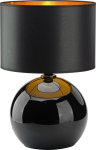 Elegancka lampka nocna, stołowa z czarno-złotym abażurem do wnętrz glamour PALLA BLACK/GOLD - 5081