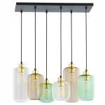 Lampa wisząca na prostokątnej rozecie z kolorowymi, szklanymi kloszami do eleganckiej jadalni MARCO GREEN 6xE27 - 3328